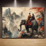 Elephant Landscape Canvas Print – 3D Wall Art, Asian Temple