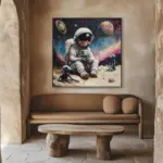 Astronaut & Aliens Oil Painting: Colorful Sci-Fi Galaxy Art (54x36 inches) - Image 2