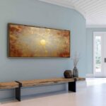 Golden Sunburst Fresco Style Wall Art - Contemporary Light Explosion Decor | Horizon Canvas Print - Image 3