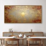 Golden Sunburst Fresco Style Wall Art - Contemporary Light Explosion Decor | Horizon Canvas Print - Image 2