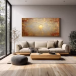 Golden Sunburst Fresco Style Wall Art - Contemporary Light Explosion Decor | Horizon Canvas Print